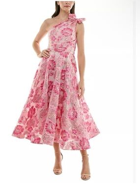 Taylor One-Shoulder Pink Floral Midi Dress
